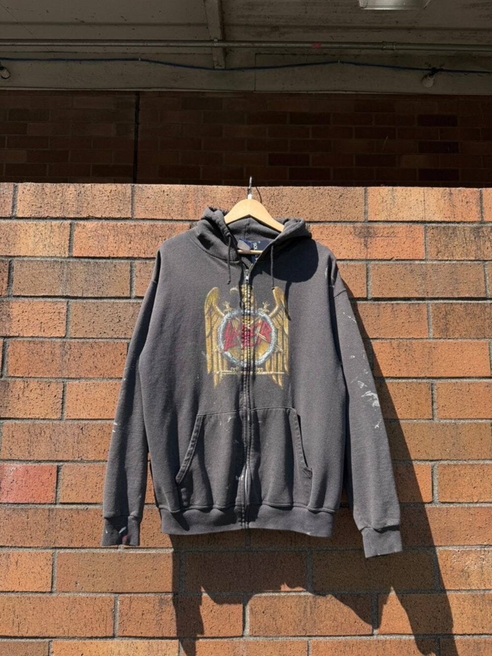 Y2K Slayer Vintage Thrashed B&E Band Promo Zip Up Sweatshirt Hoodie Metallica